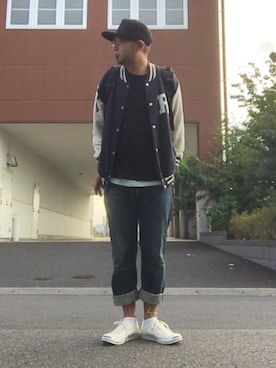 「ジャックパーセル」｜「アイテム（スタジャン）」を使った、＝＝トム＝＝さん（メンズ・174cm）の秋コーディネート