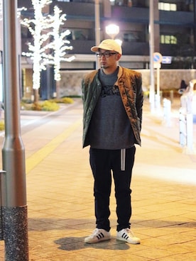 「STUSSY（ステューシー）のアイテム（ノーカラージャケット）」を使った、＝＝トム＝＝さん（メンズ・174cm）の冬コーディネート