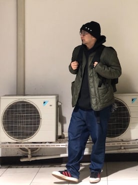 「STUSSY（ステューシー）のアイテム（ノーカラージャケット）」を使った、＝＝トム＝＝さん（メンズ・174cm）の冬コーディネート
