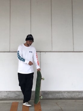 「スケボー」｜「アイテム（スリッポン）」を使った、＝＝トム＝＝さん（メンズ・174cm）の春コーディネート