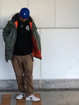 「スエット」｜「アイテム（ミリタリージャケット）」を使った、＝＝トム＝＝さん（メンズ・174cm）の冬コーディネート
