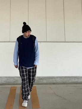 「ノーカラーシャツ」｜「アイテム（ニットキャップ/ビーニー）」を使った、＝＝トム＝＝さん（メンズ・174cm）の春コーディネート