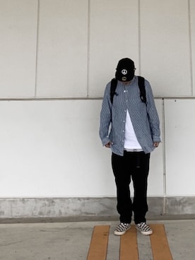 「ノーカラーシャツ」｜「アイテム（スリッポン）」を使った、＝＝トム＝＝さん（メンズ・174cm）の夏コーディネート