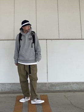 「Have a good time（ハバグッタイム）のアイテム（ハット）」を使った、＝＝トム＝＝さん（メンズ・174cm）の春コーディネート