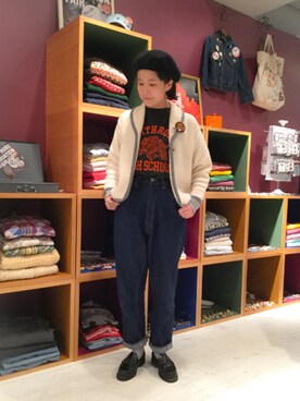 「orslow」｜「アイテム（ハンチング/ベレー帽）」を使った、あさやま ふうこさん（レディース・158cm）の冬コーディネート