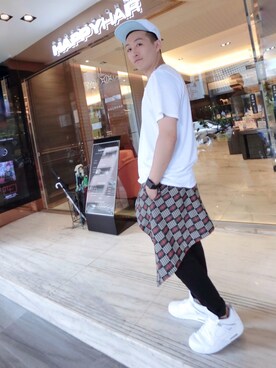 「AIR JORDAN（エアジョーダン）のアイテム（シューズ、ホワイト系）」を使った、LilYangさん（メンズ・179cm）の夏コーディネート