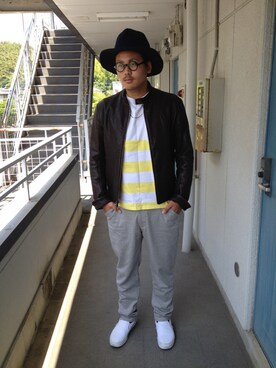 「rag & bone（ラグアンドボーン）のアイテム（ライダースジャケット）」を使った、Masanari Higashiさん（メンズ・178cm）の春コーディネート