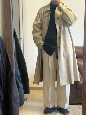 「stein」｜「アイテム（ステンカラーコート）」を使った、reoさん（メンズ・181cm）の春コーディネート