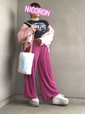 「BUBBLES（バブルス）のアイテム（パンツ）」を使った、ハナさん（レディース・156cm）の春コーディネート