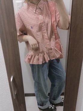 「UNIQLO（ユニクロ）のハイライズワイドストレートジーンズ（デニムパンツ）」を使った、コトキさん（レディース・155cm）の夏コーディネート