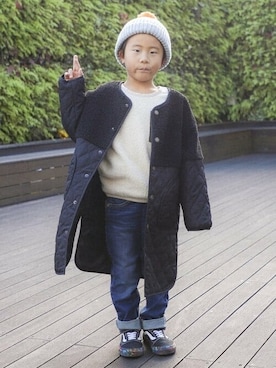 「アイテム（ノーカラージャケット）」を使った、B:MING by BEAMS KIDSさん（キッズ・113cm）の冬コーディネート