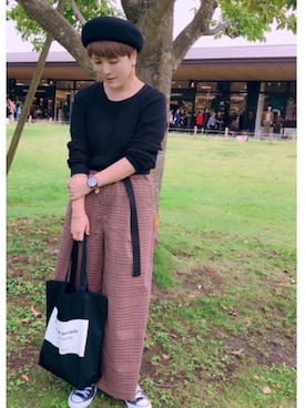 「CIAOPANIC（チャオパニック）のアイテム（ハンチング/ベレー帽）」を使った、☺︎ i k u m i ☺︎さん（レディース・159cm）の秋コーディネート