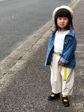 「ラグランTシャツ」｜「アイテム（デニムジャケット）」を使った、macomama111 さん（キッズ・100cm）の春コーディネート