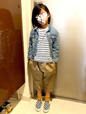 「子供服」｜「アイテム（デニムジャケット）」を使った、YOSHIさん（キッズ・120cm）の秋コーディネート