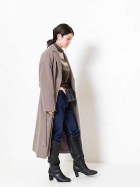 「NATURAL BEAUTY BASIC（ナチュラルビューティーベーシック）のアイテム（チェスターコート）」を使った、NBB STAFF 11さん（レディース・155cm）の冬コーディネート