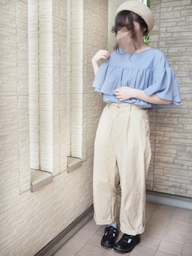 「アップヘア」｜「アイテム（ハンチング/ベレー帽）」を使った、こむぎさん（レディース・154cm）の春コーディネート