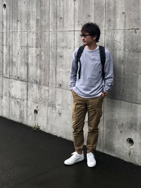 「アイテム（カーゴパンツ、ブラウン系）」を使った、M🅾ttiさん（メンズ・173cm）の春コーディネート