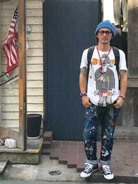 「コーディネート」｜「アイテム（ニットキャップ/ビーニー）」を使った、M🅾ttiさん（メンズ・173cm）の夏コーディネート