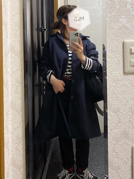 「オーバーサイズコート」｜「アイテム（スニーカー）」を使った、がじゅめさん（レディース・151cm）の冬コーディネート