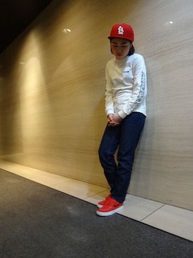 キャップ レッド系 を使った 59fifty のレディース人気ファッションコーディネート Wear