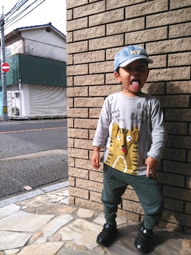 「Ocean&Ground（オーシャン&グラウンド）のアイテム（キャップ）」を使った、はるたんさん（キッズ・90cm）の秋コーディネート