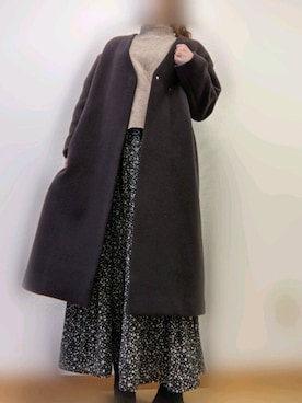 「NATURAL BEAUTY BASIC（ナチュラルビューティーベーシック）のアイテム（ノーカラーコート）」を使った、*sakura*さん（レディース・160cm）の冬コーディネート