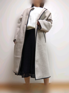 「レーススカート」｜「アイテム（ノーカラーコート）」を使った、*sakura*さん（レディース・160cm）の春コーディネート