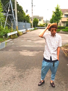 「studio CLIP（スタディオクリップ）のアイテム（ハンチング/ベレー帽）」を使った、かっちゃん。さん（メンズ・167cm）の夏コーディネート