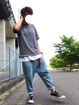 「H&M（エイチ・アンド・エム）のアイテム（タンクトップ、ホワイト系）」を使った、かっちゃん。さん（メンズ・167cm）の夏コーディネート