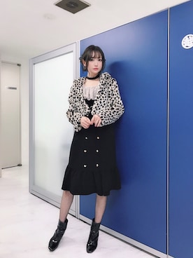 「ダブルボタン」｜「アイテム（ワンピース/ドレス）」を使った、菅野結以さん（レディース・162cm）の冬コーディネート
