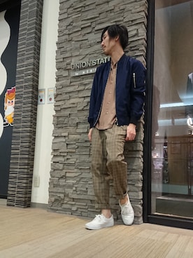 「春物」｜「アイテム（MA-1）」を使った、YAMASYUさん（メンズ・172cm）の春コーディネート