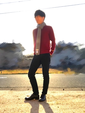 「TOMMY HILFIGER（トミーヒルフィガー）のアイテム（マフラー）」を使った、kokoroさん（メンズ・175cm）の春コーディネート