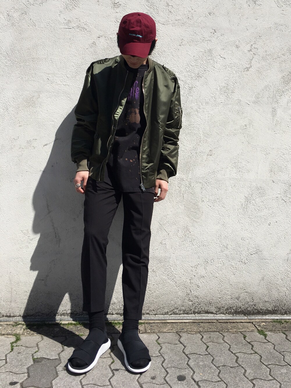 「ビッグシルエット、カジュアル、fashion、casual、ラフ、Y-3、misbhv、streetstyle、はるコーデ、PALM ANGELS」｜「KaneZのKaneZ/ケインズ/KANEZ KOSMOS CAP（キャップ、ブラック系）」を使った、𝐊𝐚𝐢𝐭𝐨さん（メンズ・180cm）の春コーディネートの1枚目の写真