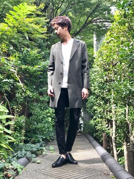 「ロングジャケット」｜「アイテム（チェスターコート）」を使った、OMIさん（メンズ・180cm）の秋コーディネート