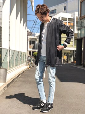 「ロング丈」｜「アイテム（ブルゾン）」を使った、OMIさん（メンズ・180cm）の春コーディネート