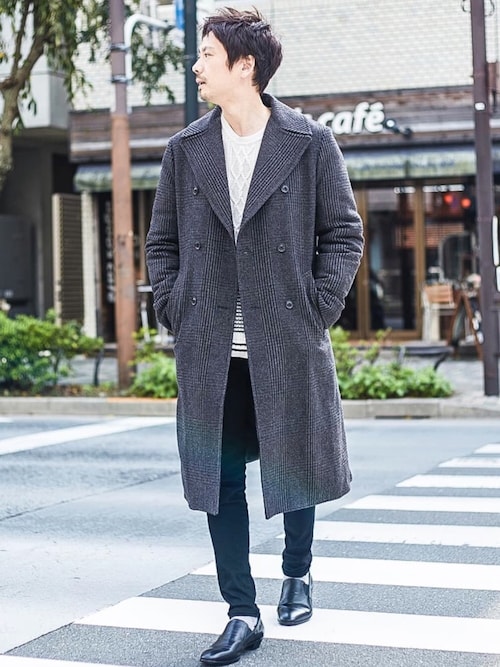 5351プールオム　コンビネーションチェックロングコート　サイズ46 5351 POUR LES HOMMES ステンカラーコート コート