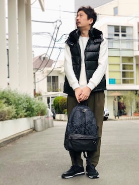 「DECADE（ディケイド）のアイテム（バッグ）」を使った、OMIさん（メンズ・180cm）の冬コーディネート