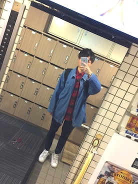 「Denim ＆ Coのアイテム（その他アウター、ブルー系）」を使った、ShiNoさん（メンズ・172cm）の秋コーディネート