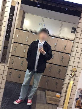 「JUNRED（ジュンレッド）のTRコーチジャケット（ブルゾン、ブラック系）」を使った、ShiNoさん（メンズ・172cm）の秋コーディネート