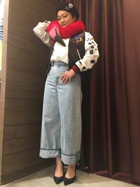 「刺繍」｜「アイテム（ナイロンジャケット）」を使った、negiさん（レディース・158cm）の春コーディネート