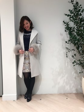 「柄物」｜「アイテム（その他アウター）」を使った、CHIEさん（レディース・165cm）の秋コーディネート