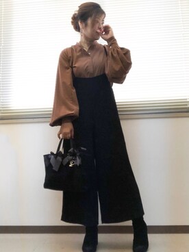 「ジーユーコーデ」｜「アイテム（オールインワン・サロペット）」を使った、ayuさん（レディース・160cm）の秋コーディネート