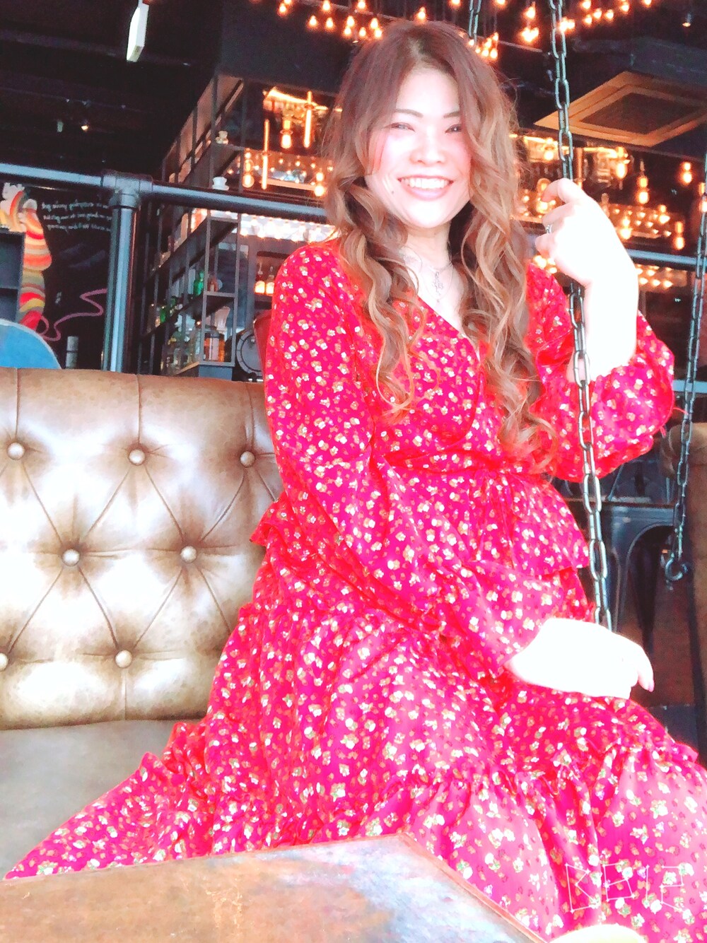 「ゆるコーデ、spring、outfit、大人ガーリー、オトナカワイイ、オトナ女子、ワンピースコーデ、花柄ワンピース、赤」｜「asknowaspinkyのアイテム（ワンピース、レッド系）」を使った、ayuさん（レディース・160cm）の春コーディネートの1枚目の写真