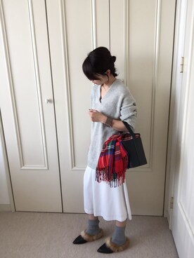 「ファーサンダル」｜「アイテム（パンプス）」を使った、Calm-seaさん（レディース・153cm）の冬コーディネート