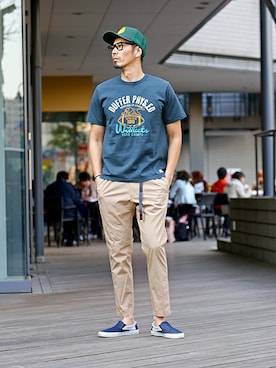 「The DUFFER of ST.GEORGE（ザダファーオブセントジョージ）のアイテム（トップス）」を使った、JEEさん（メンズ・182cm）の夏コーディネート