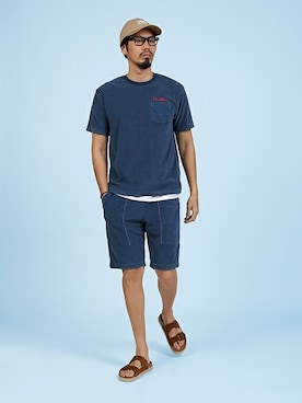 「The DUFFER of ST.GEORGE（ザダファーオブセントジョージ）のアイテム（キャップ）」を使った、JEEさん（メンズ・182cm）の夏コーディネート