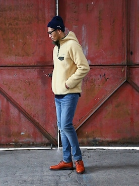 「The DUFFER of ST.GEORGE（ザダファーオブセントジョージ）のアイテム（帽子）」を使った、JEEさん（メンズ・182cm）の秋コーディネート