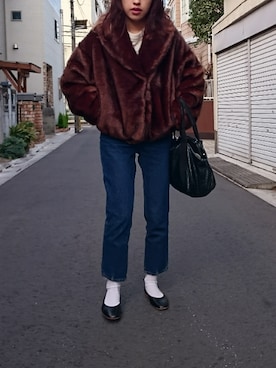 「ペタンコ靴」｜「アイテム（その他アウター）」を使った、☺S☺さん（レディース・157cm）の冬コーディネート