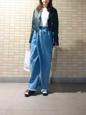 「リメイクデニム」｜「アイテム（トートバッグ）」を使った、☺S☺さん（レディース・157cm）の春コーディネート