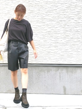 「レザーハーフパンツ」｜☺S☺さん（レディース・157cm）の秋コーディネート